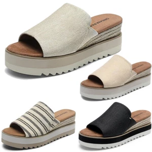 Women Platform Wedge Sandals Espadrille Bohemia Summer Walking Canvas Slides - Picture 1 of 31
