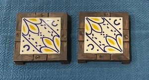 Vintage Mexican Wooden/Tile Trivets, set of 2 - Picture 1 of 4