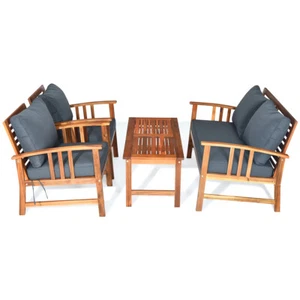 Set of 4 Wooden Patio Furniture Set Table Sofa Chair Cushioned Garden NEW - Picture 1 of 6