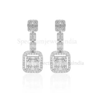 Lab Grown CVD Diamond Dangle Earrings Gift 18k White Solid Gold 2.90 Ct. - Picture 1 of 8
