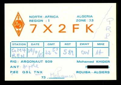 1 x QSL Card Radio Algeria 7X2FK 1985 ≠ A260 - Image 1 of 2
