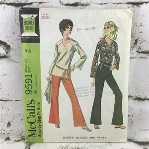 McCalls Pattern #9591 Vintage 1968 Sz 10 Pants Blouse Mod Hippie Cut Complete - Picture 1 of 2