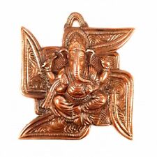 Handgemacht Metall Antik Rund Ganesha Wandbehang Prunkstück Statue 15.2cm