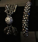 Gray Glass Austrian Crystal Set Of 2 Beaded Bracelets In Silvertone.1 Stretch