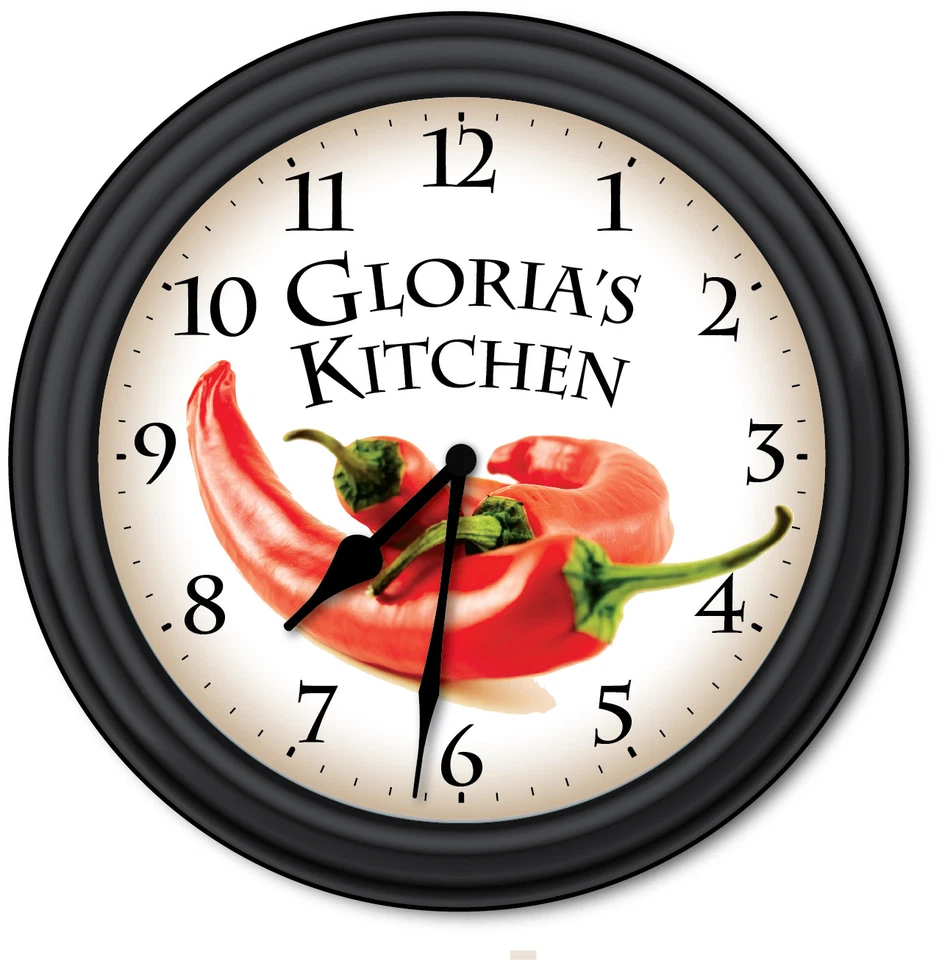 Chili Pepper Kitchen PERSONALIZED Wall Clock - Cooking Chef Home Decor - GIFT - Image 1 of 1