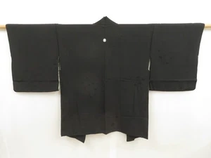 5510T03z580 Vintage Japanese Kimono Silk HAORI Flower Black - Picture 1 of 8