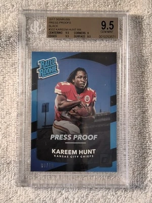 Donruss Press Proofs 2017 *negro* #322 Kareem Hunt *#8/10* RR BGS 9,5 gema Foto 1 de 3