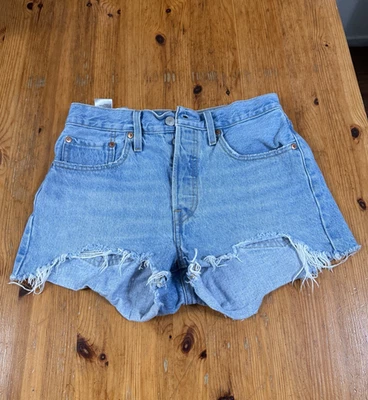 Pantalones Cortos Levi's 501 Tiro Alto W27 Azul Claro Jeans Denim Corte Botón  Foto 1 de 4