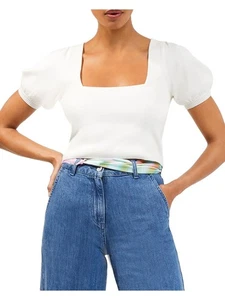 FRENCH CONNECTION Womens White Pullover Unlined Pouf Sleeve Sweater M - Picture 1 of 6