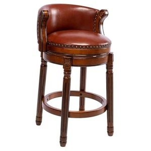 Bar Stools Rubber Wood Counter Height Bar Stool Leather Upholstered Swivel - Picture 1 of 7