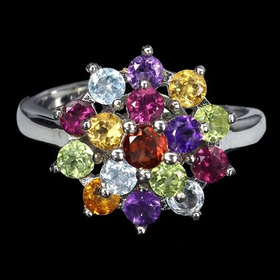 925 Sterling Silver Ring Round Rhodolite Citrine Peridot Gemstone Jewelry Sz 8.5 - Image 1 of 4