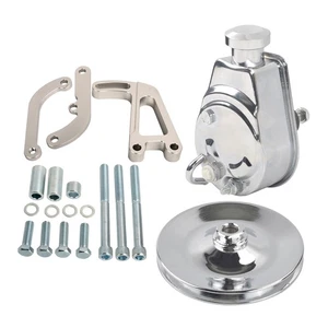 For SBC Chevy Polished Power Steering Pump & Single Groove Pulley & Bracket - Picture 1 of 12