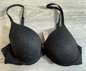 Victoria’s Secret pink wear Everywhere push-up bra black lace Animal Print 34B - Picture 1 of 3