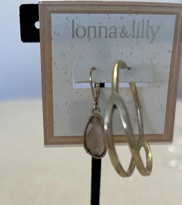 MIX IT UP! Lonna & Lilly Brushed Gold Tone Hoop Pale Pink Stone Dangle Earring - Image 1 of 3