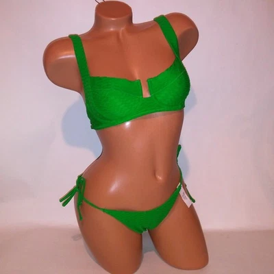 Bikini de Natación Victoria Secret 34C Parte Superior Pequeña Parte Inferior Verde Texturizado Sólido Descarado Nuevo Foto 1 de 4