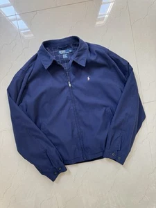 Giacca Harrington vintage Polo Ralph Lauren foderata in flanella blu navy uomo XL - Foto 1 di 10