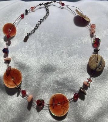 You & I Shell and Bead Boho Collar Alambre 3 Hilos Firmado Foto 1 de 4