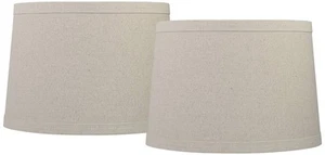Set of 2 Drum Lamp Shades Burlap Medium 14x16x11 Spider with Harp and Finial - Picture 1 of 7