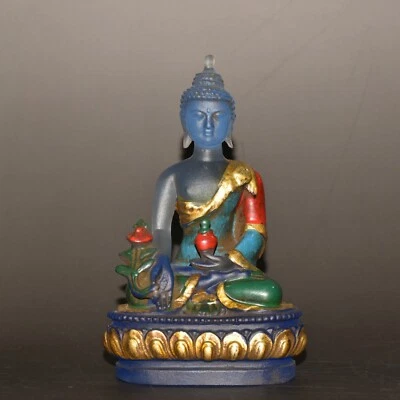 Adorno Buda Shakyamuni Azul Liuli Jingtai  Foto 1 de 4