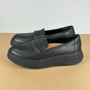 Fitflop F-Mode Platform Leather Loafers Womens 8.5 Black Slip On Comfort - Picture 1 of 11