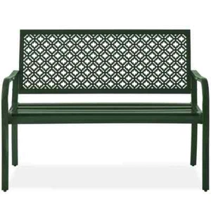 2-Person Dark Green Metal Outdoor Geometric Garden Bench - Picture 1 of 7