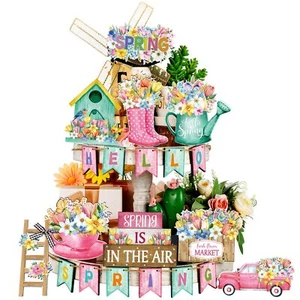 20 Pcs Hello Spring Flower Tiered Tray Decor Spring Wooden Table Decor Rustic... - Picture 1 of 6