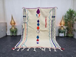 Moroccan Handmade Beni Ourain  5'2"x7'2" Berber Geometric Purple Wool Tribal Rug