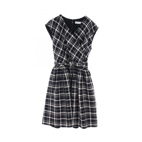 Abito Christian Dior senza maniche con cintura 141D05A1342 lana bianco navy #F34 us