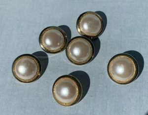 Set of 6 Pretty Matching Pearl & Gold Snap Together Plastic Buttons, 5/8" Diam. - Picture 1 of 4