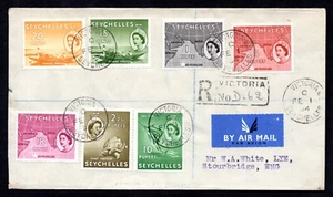 SEYCHELLES TO UK 1964 QUEEN ELIZABETH HIGH VALUE ISSUES S.G. #186–188 TIED - Picture 1 of 2