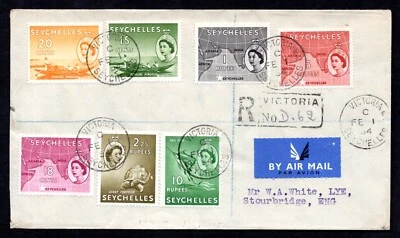 SEYCHELLES TO UK 1964 QUEEN ELIZABETH HIGH VALUE ISSUES S.G. #186–188 TIED - Image 1 of 2