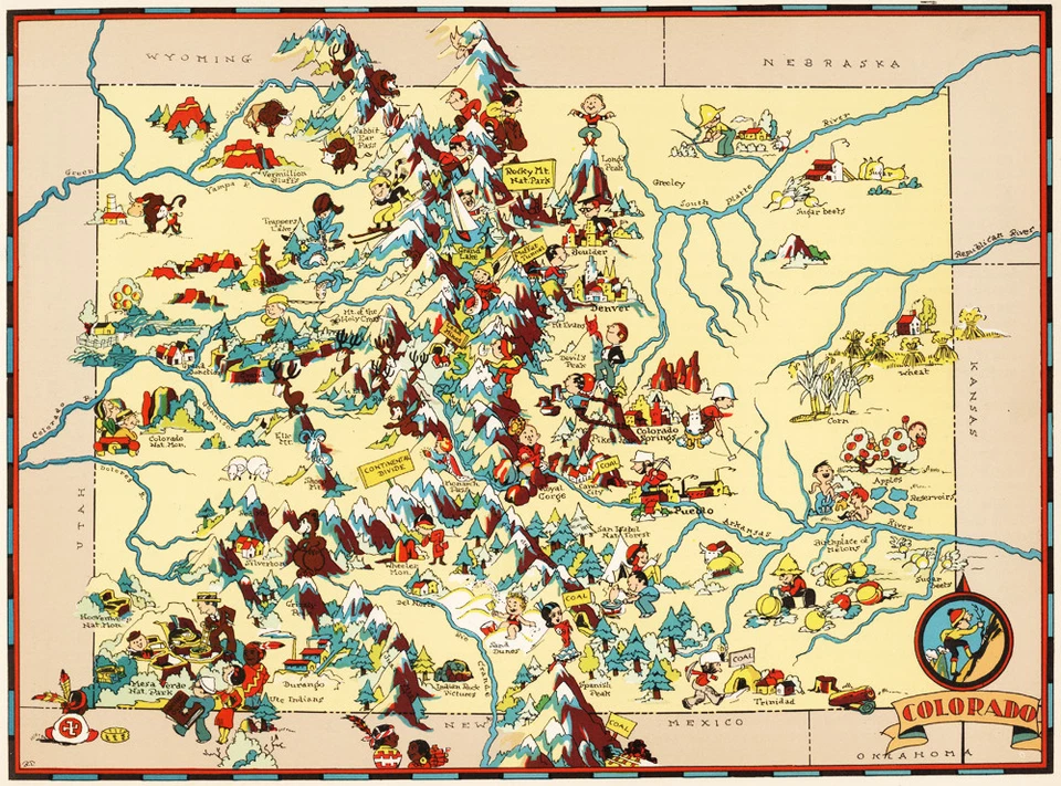 Canvas Reproduction Vintage Pictorial Map of Colorado Print Ruth Taylor 1935 - Image 1 of 1