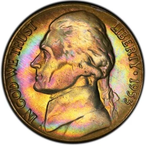 MS65+ 1953-D 5C Jefferson Nickel, PCGS Trueview- Pretty Rainbow Toned - Picture 1 of 4