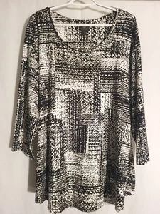 JM Collection-Black White Gold Geo 3/4 Sleeve Rayon Knit Top Tunic-3X - Picture 1 of 5