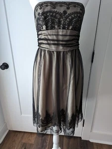 David's Bridal Size 10 Strapless Tan Black Tulle Caviar Beading Formal Dress - Picture 1 of 13