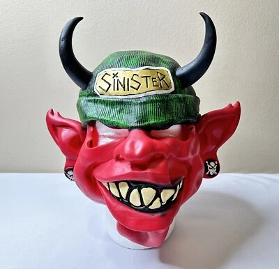 Vintage 2003 Disguise Red Sinister Mask Black Horns Red Face Halloween - Image 1 of 4