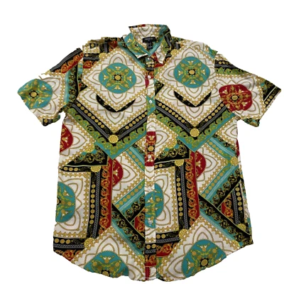 Camisa FOREVER 21 Hombres Hombres L Y2k Geometría Tribal Western Paisley Festival Hindi L Foto 1 de 4