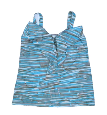 Banana Republic Womens Blue Silk Print Ruffle Neck Side Zip V-Neck Tank Top 14 Foto 1 de 4