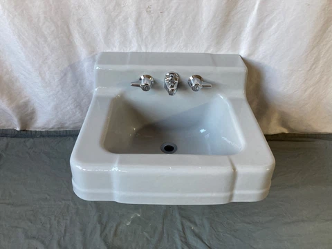 Vtg Mid Century Light Grey Porcelain Cast Iron Bathroom Wall Sink Old 05-23E Cover