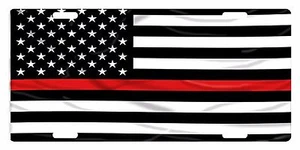 Firefighter Custom License Plate Fire Department Emblem USA Flag Thin Red Line - Picture 1 of 1