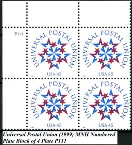 Universal Postal Union UPU STARS Plate Block of 4 Plate P111 MNH Scott's 3332 - Picture 1 of 2