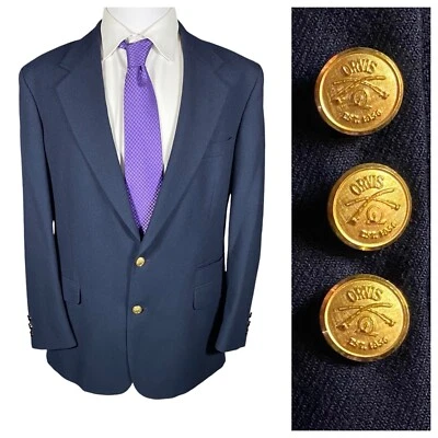Blazer Orvis de Colección Para Hombres 42L Azul Marino Dorado Botones Chaqueta Ajustada Lana Abrigo Deportivo Foto 1 de 4