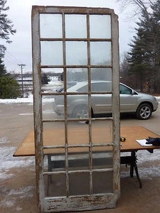 c1890-1900 HUGE porch WINDOW frame PANEL 21 panes OLD glass crackled paint 99"h - Picture 1 of 10