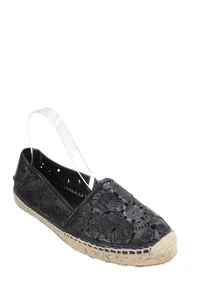 Burberry Womens Slip On Laser Cut Leather Espadrilles Loafers Black Size 39 - Picture 1 of 7