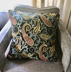 Pillow Cover Upholstery Fabric Black Multicolored Paisley Zip 23" X 23" - Picture 1 of 16