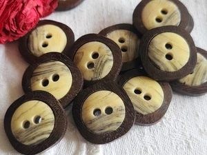 lot 6 boutons vintage monture en bois coeur creme 2,2 cm ref 1239 - Picture 1 of 2
