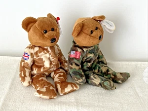 TY Beanie Babies Set of 2 HERO Bears 1 USA 1 UK - Picture 1 of 5