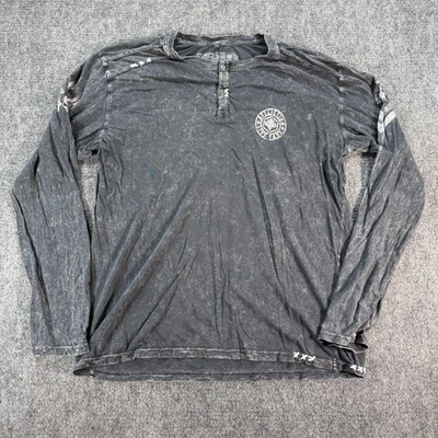 Camisa Affliction Para Hombres Extra Grande Negra Henley Manga Larga Live Fast Gráfico Foto 1 de 4