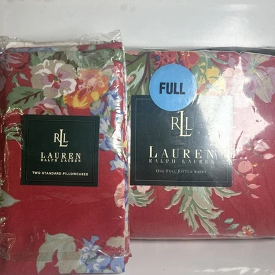 Lauren Ralph Lauren全海滩别墅花卉紫红色贴合床单,2 枕套 — 第 1/4 张图片