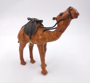 Vintage Leather Wrapped Standing Camel with Saddle Figurine 8" x 7” - Picture 1 of 4